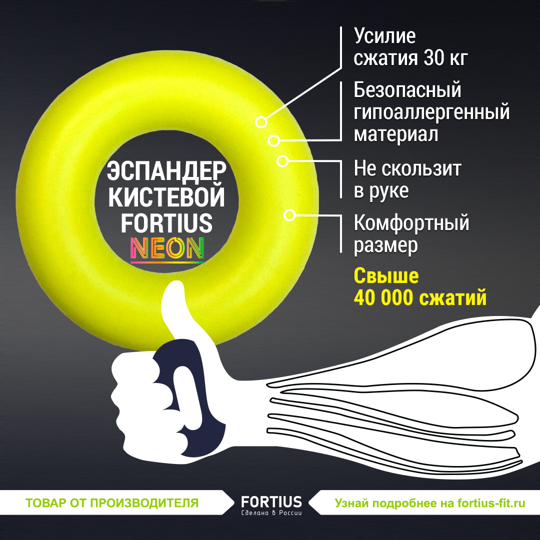 картинка Эспандер кистевой "Fortius NEON" 30 кг (желтый) от бренда Fortius