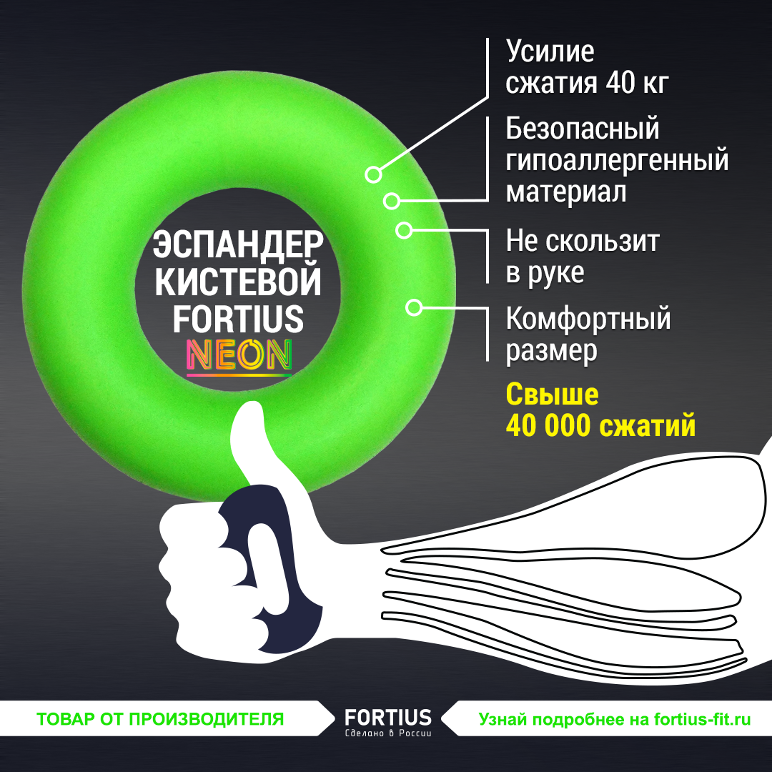 картинка Эспандер кистевой "Fortius NEON" 40 кг (зеленый) от бренда Fortius